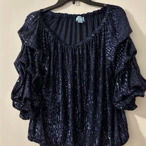 CeCe Midnight Blue Sequin Blouse